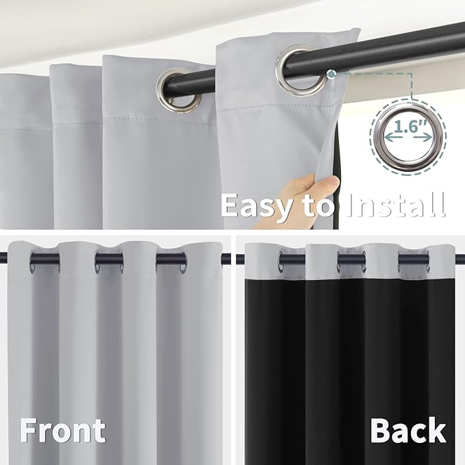 BGment 100% Blackout Curtains for Bedroom with Black Liner, Thermal Insulated Thick Double Layers Total Light Blocking Grommet Window Curtains 63 Inch Length 2 Panels Set (52 x 63 Inch, Light Grey)
