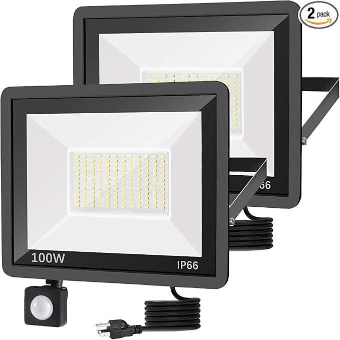 YANYCN 2 Pack 100W LED Motion Sensor Flood Light,Dusk to Dawn,IP66 Waterproof, 11800 Lumens, 5000K Daylight White, Super Bright Security Light for Garage, Front Porch, Barn