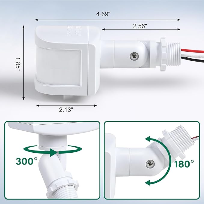TREEWELL 2 Pack 240-Degree Replacement Motion Sensor, Adjustable LUX(5-300) & Time & Detection Sensitivity Up to 60 Feet Range, 3 Working Modes Outdoor Motion Detector for Security Floodlight, White