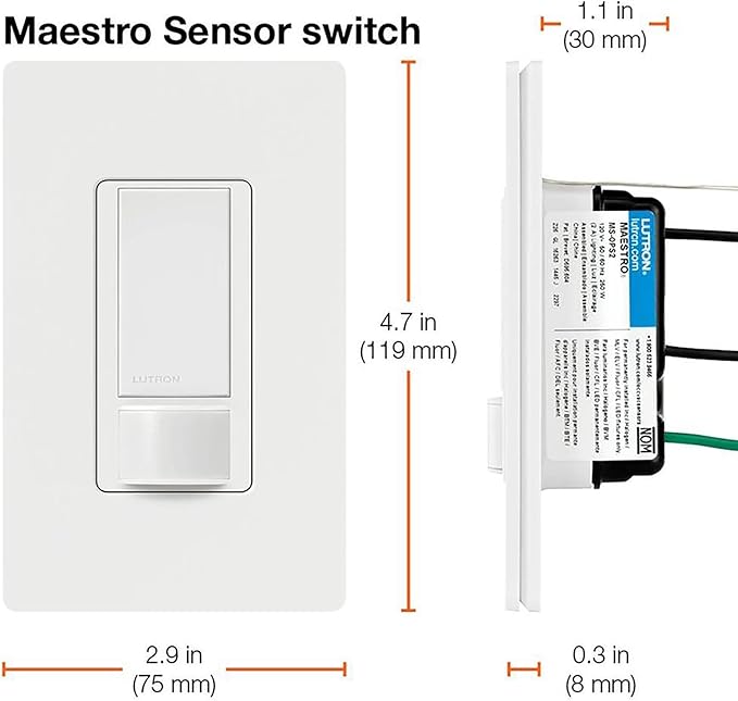 Lutron Maestro Motion Sensor Light Switch Indoor for Bathroom, Garage, Laundry Room, Any Bulbs, Occupancy Vacancy Sensor, Single-Pole, MS-OPS2-PD, Palladium
