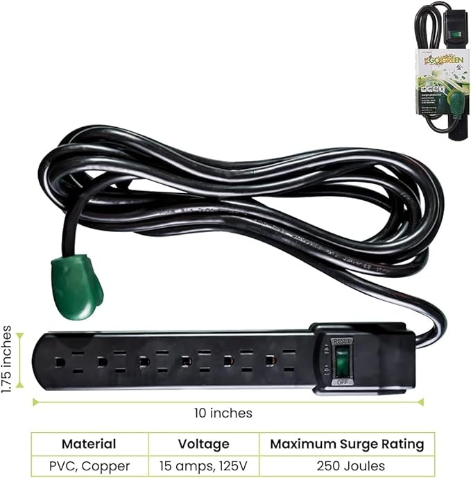 GoGreen Power Inc. (G-16106MSBK-2) 6 Outlet Surge Protector, 6FT Cord, Black, 2 Pack
