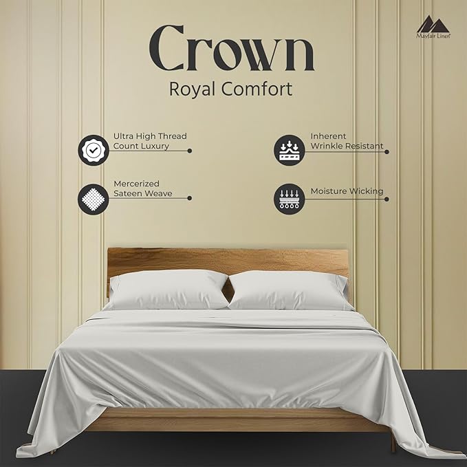 Mayfair Linen 100% Egyptian Cotton California King Sheets Set - 2000 Series Luxury Sheets Cal King Size Bed Set, Soft & Cooling, 17" Extra Deep Pocket Hotel Collection Sheet (4 PC, Light Grey)