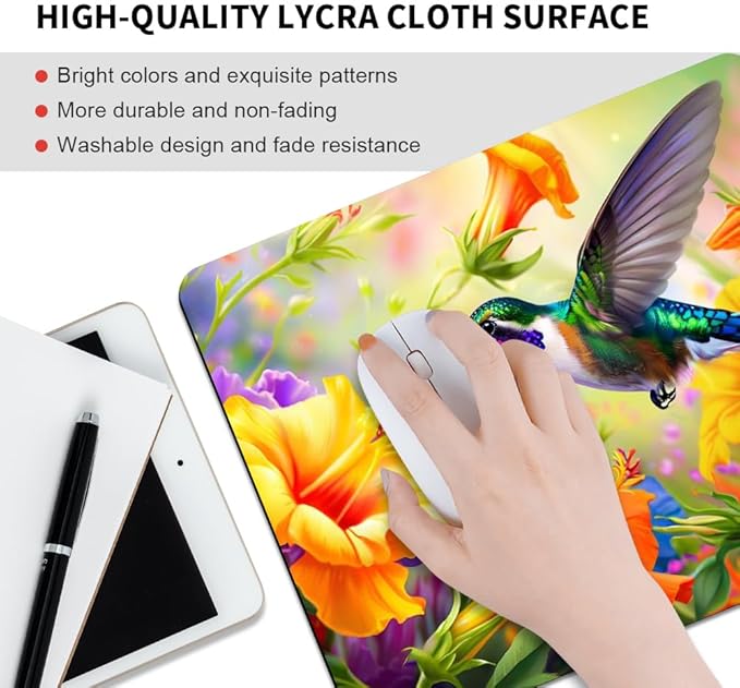 Hummingbird Flowers Square Mouse pad, Texture, Waterproof, Anti Slip Rubber Base, Computer Mouse pad, Laptop Mouse pad
