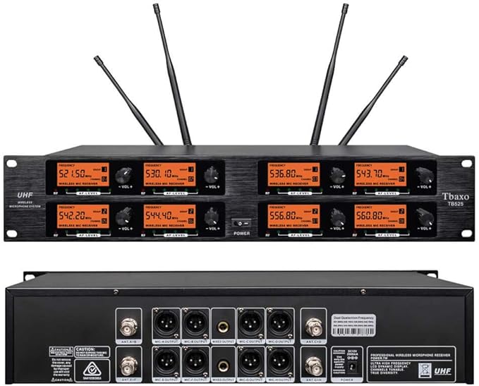 Wireless Microphone System Pro Audio 8 Channel UHF 8 Lavalier Bodypacks 8 Lapel Mic 8 Headsets for Karaoke System Meeting Church Speaking Conference Wedding Party Frequency B