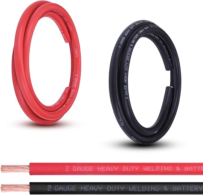 Shirbly 2 Gauge Battery Cable, 5FT Red + 5FT Black 2 AWG Pure Copper Wire Welding Cable, for Automotive, Battery, Solar and Generator, Standard USA OFC Wire