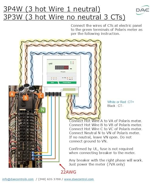DAE P204-600-S KIT, UL kWh Smart Submeter, 3 Phase, 600A, 120-480v, 3 Solid Core CTs (Inner Dia 1.38")