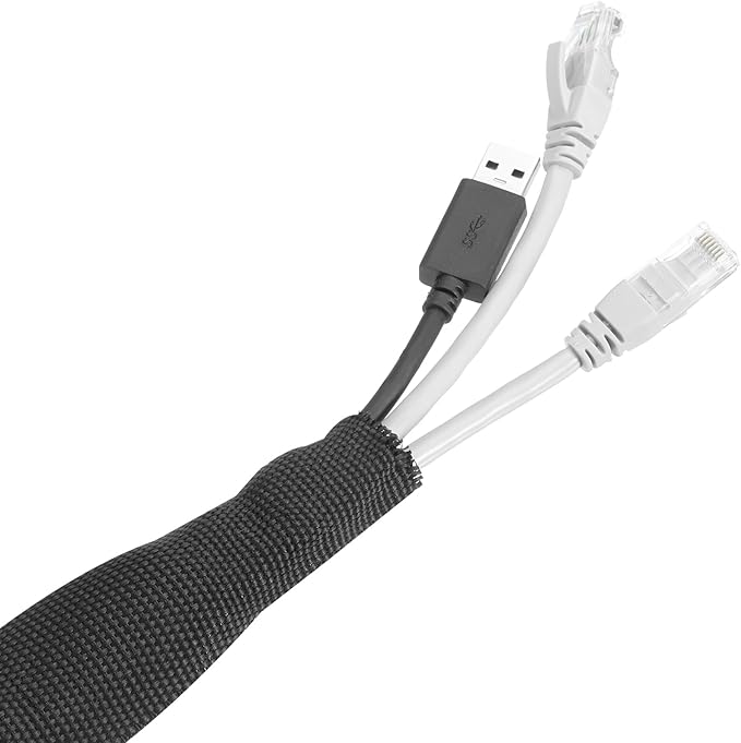 MECCANIXITY Braided Cable Sleeves Heat Shrinkable Fabric Sleeving, 5/8" 33ft Black 2:1 Ratio Heat Shrinkable Cord Protector for Harness Cable, Network Cable Protection, Cable Management