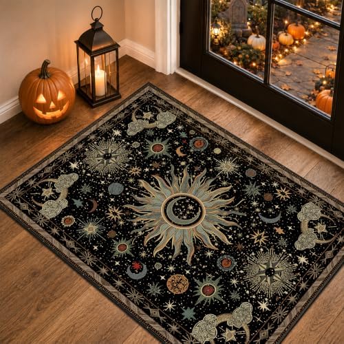 Vacuum-Friendly, 2x3 Washable Area Rug, Black Green Blue by meejou