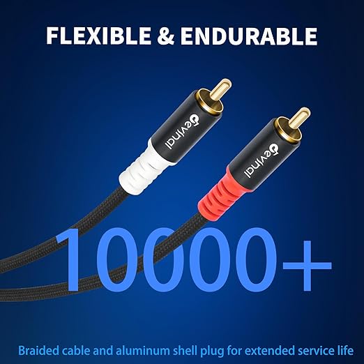 Devinal 16FT RCA Cables, 2RCA to 3RCA Audio Cable, Male Stereo RCA Cord Shielded Braided for Home Theater, HDTV, Amplifiers, Hi-Fi Systems, Car Audio, Speakers