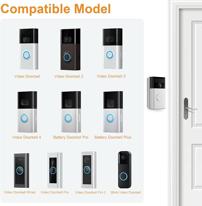 NANW Adjustable 30 to 55 Degree Doorbell Angle Mount Compatible with Video Doorbell 1/2/3/4/Wired/Pro/(2020 Release), Replacement Mounting Bracket Wedge Kit, Silver