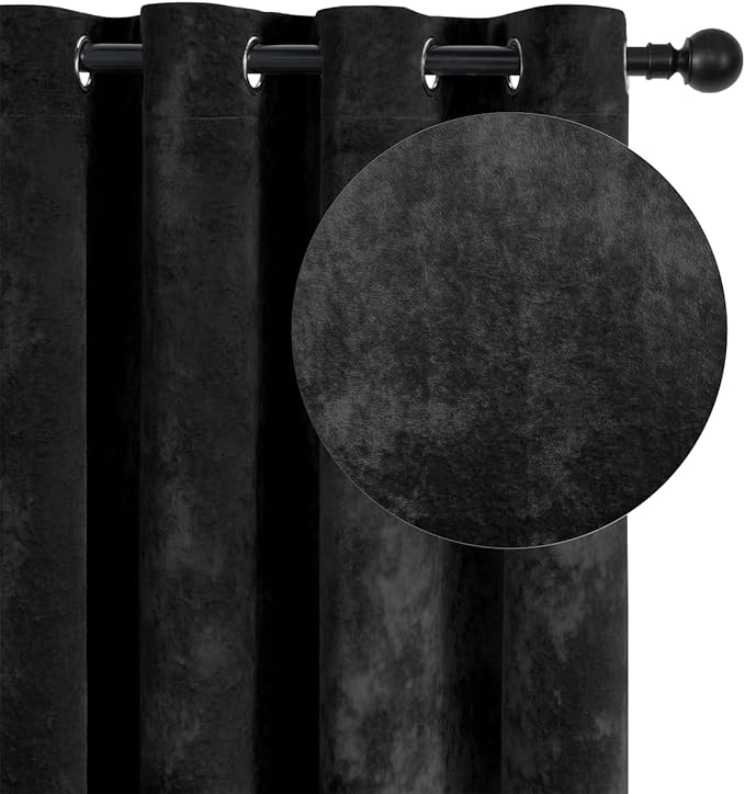 SMILETIME Black Crushed Velvet Curtains 52x96 inch Luxurious Thermal Insulated Soundproof Drapes for Living Room Bedroom Office Soft and Durable Light-Filtering Window Treatments, 2 Panels