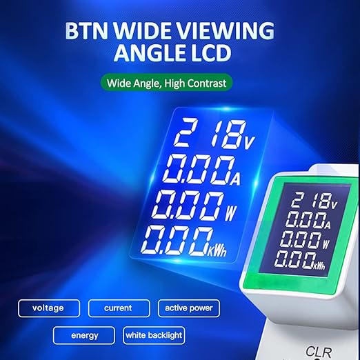 AC 50-300V 100A Multi Function Voltage Amperage Power Meter, Din Rail LCD Digital Backlight Energy Monitor, Built-in Current Transformer Ammeter Voltmeter, Single Phase Tester