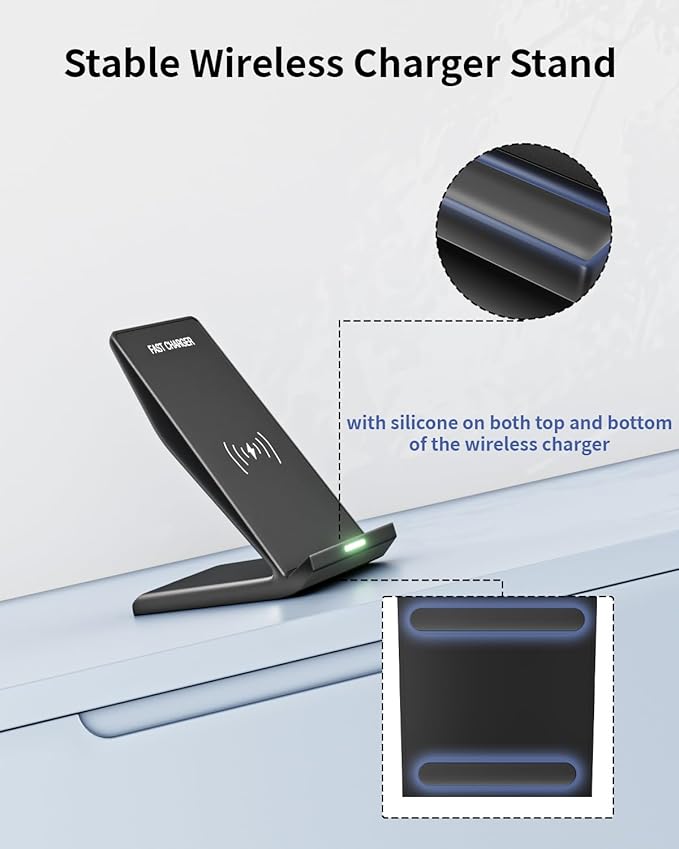 Wireless Charger Stand, 15W Fast Phone Wireless Charging Stand Station with 20W USB C Brick for Samsung W26/S25 Ultra/S24+/S23/S22+/S21, iPhone Air/17 Pro Max/16/15/14/13/12 with Sleep-Friendly Light