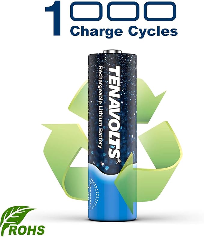 TENAVOLTS 1.5V Lithium Rechargeable AA Batteries, AA Battery for Xbox Controller, AA Rechargeable Batteries for Blink Camera with USB Cable Type C Port, 1.8 Hour Fast Charging, 2 Count with Charger