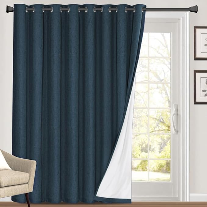 PrinceDeco 100% Blackout Curtains for Bedroom Sliding Door Curtain for Living Room Blackout Curtains 96 Inches Long Thermal Insulated Treatment Sliding Glass Door Insulation,W100 X L96 Inch,Navy