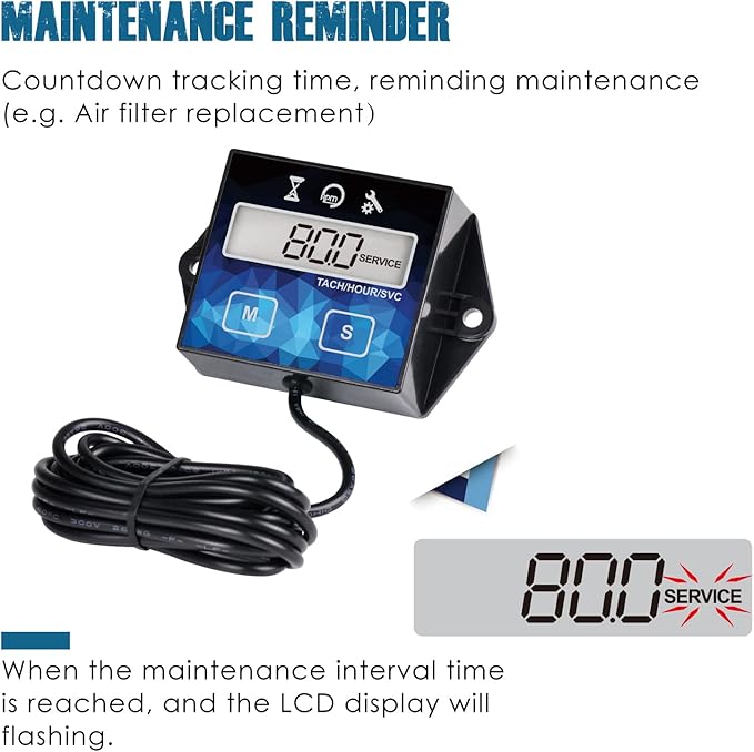2 Pieces Runleader Small Engine Timer, Digital Tachometer, Maintenance Reminder, Battery Replaceable, User Shutdown, for ZTR Lawn Mower Tractor Generator Marine Outboard ATV (2)
