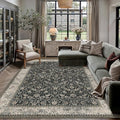 HUGEAR 6x9 Black Beige Vintage Floral Washable Area Rug for Living Room by HUGEAR