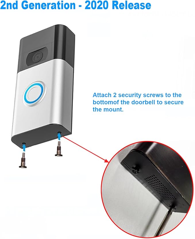 Fansoun No-Drill Adhesive Mount for Ring Video Doorbell (2nd Generation - 2020 Release), Mounting Bracket Accessories for Apartments Office Houses (White)