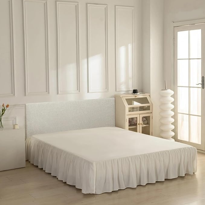 Bed Skirt Full Size Ruffled Bed Skirt with Split Corners, Ivory Full Bed Skirts 16 Inch Drop with Platform, 16'' Full