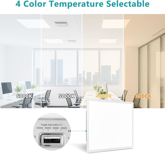 VocgoUU 2x2 LED Flat Panel Light for Drop Ceiling, 5500LM, 0-10V Dimmable, 30W/40W/50W Selectable, 4CCT 3000K/4000K/5000K/6000K, ETL Listed, 100-277V, 8 Pack