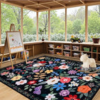 PLHXFR Area Rug Living Room: 5x7 Floral Washable Boho Soft Carpet Black - Image 5