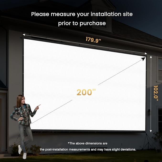 2025 Upgraded Portable Projector Screen - Black Backing,Straight Edges, Foldable, Washable and Wrinkle-Free - for Indoor Home Theater and Outdoor Cinema - 200 inch White 16:9 by IOLIEO