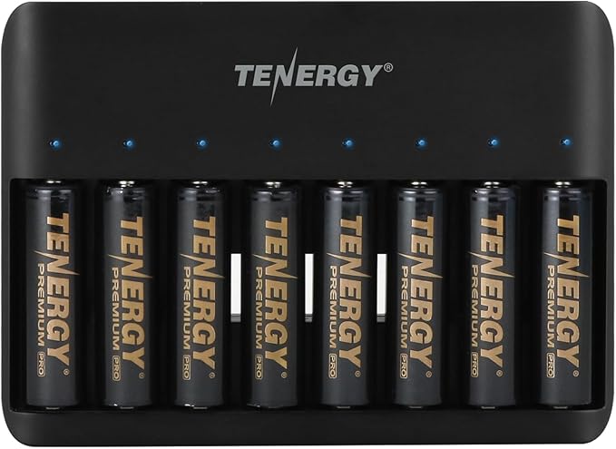 Tenergy TN477U 8-Bay Fast Charger with 8 Pack AA Premium Pro Rechargeable Batteries