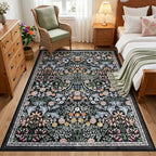 PLHXFR Area Rug Living Room: 3x5 Floral Washable Boho Carpet Dark Black - Image 2