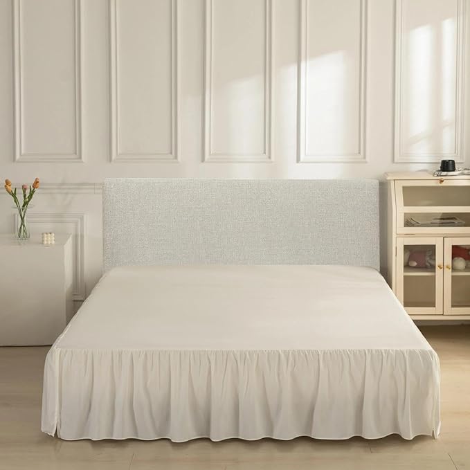 Bed Skirt King Size, Ruffled Bed Skirt with Split Corners, Bed Skirts 14 Inch Drop, Bed Skirting with Platform, 14'' King - Ivory