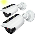 WALI Fake Dummy Camera, Solar Powered Fake Security Camera with LED Light, for Inside Outside Decoy Simulated Surveillance Security CCTV Dome Cameras with Warning Sticker (SOLTC-W2), 2 Packs, White