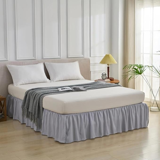 Bed Skirt Queen Size Ruffled Bed Skirt with Split Corners, Queen Bed Skirts 18 Inch Drop with Platform, 18'' Queen, Silver Gray ﻿