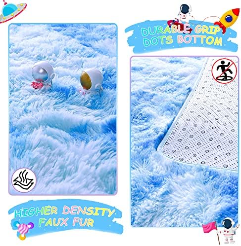 4x6 Tie-Dyed Blue Fluffy Soft Area Rug Non-Slip for Kids Bedroom Nursery - Image 5