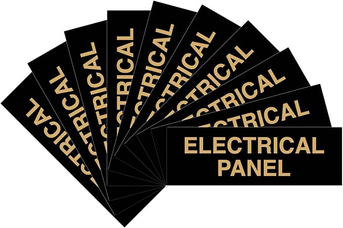 All Quality Basic Electrical Panel Sign - Fire Regulation Safety Compliance Sign - Black/Gold - Small (10 Pack)