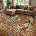 RELEANY Washable Area Rug, 7'x9', Red/Orange/Blue/Brown by RELEANY