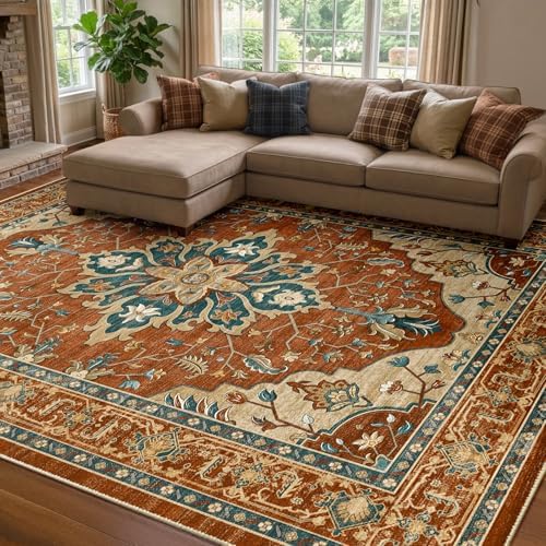 RELEANY Washable Area Rug, 7'x10', Red/Orange/Blue/Brown by RELEANY