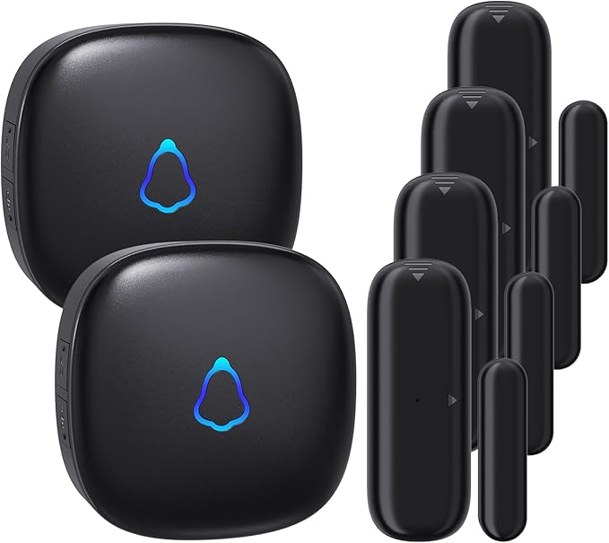 METAK Door Chime, Wireless Door Open Contact Sensor Alarm with 500 FT Range, 58 Chimes and 5 Volume Levels for Business/Store/Home/Office When Entering, 4 Transmitters + 2 Plug-in Receivers