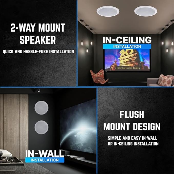 Vaiyer Home Audio Sound System Kit - 2000 W Bluetooth Amplifier w/ 12 Qty of 5.25" Framed Ceiling Speakers 175 W Each, 6-Ch Speaker Selector w/Volume Control, 500 ft Speaker Wire & Remote