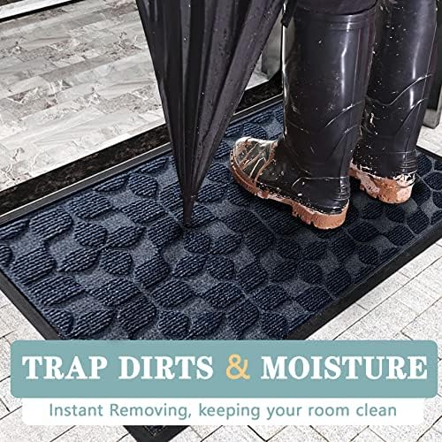Bulijojo Sturdy Front Entrance Doormats,Durable Heavy Duty Welcome Mat,Thick Absorbent Natural Rubber Non Slip Mat,Easy Clean Entryway Mat 17"x30" Geometric Blue - Image 4