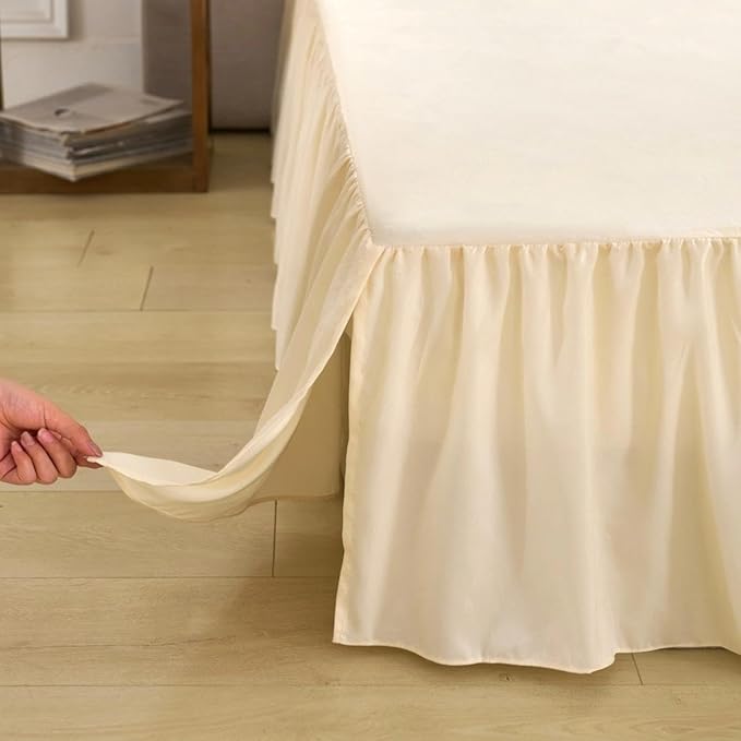 Bed Skirt Full Size Ruffled Bed Skirt with Split Corners, Full Bed Skirts 16 Inch Drop with Platform, 16'' Full, Beige