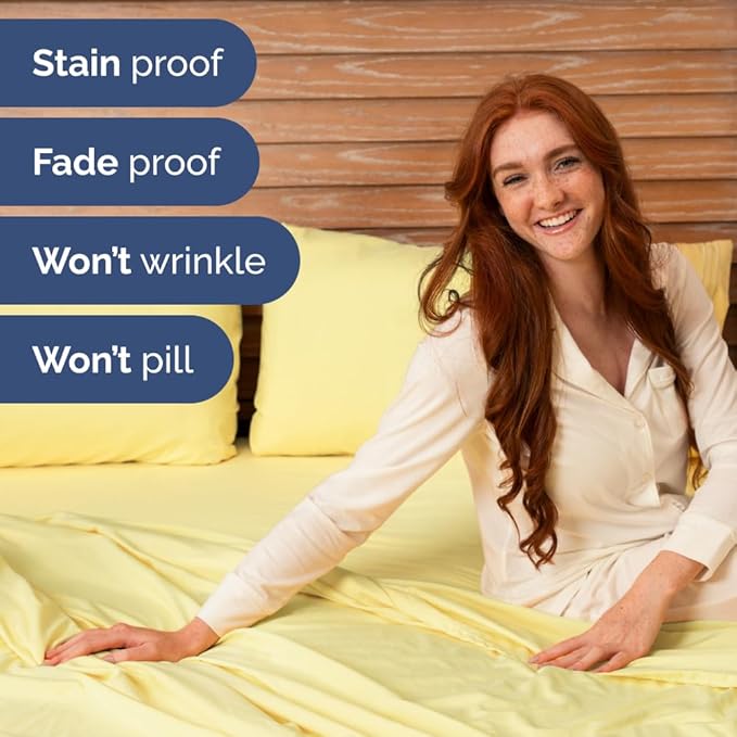 Split Head King Sheet Set – 4 Piece Flex Split Top King Sheets for Adjustable Beds - Fits 14” to 16" Mattress w/ Deep Pockets - Soft, Breathable & Cooling - Luxury Bedding and Wrinkle Free - Yellow