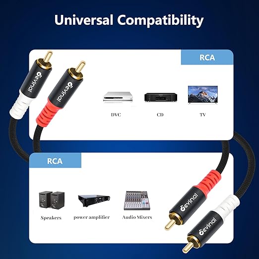 Devinal 16FT RCA Cables, 2RCA to 3RCA Audio Cable, Male Stereo RCA Cord Shielded Braided for Home Theater, HDTV, Amplifiers, Hi-Fi Systems, Car Audio, Speakers