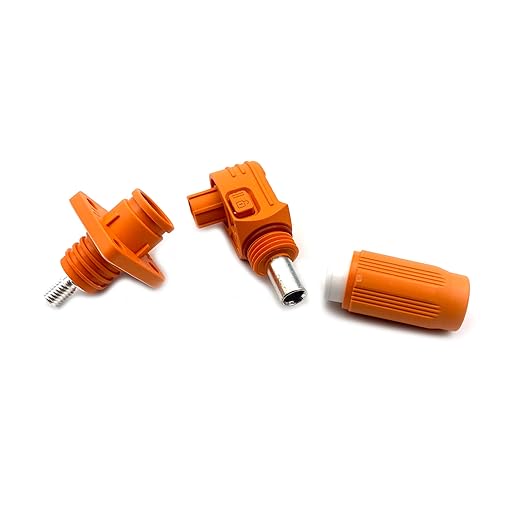 150A Battery Energy Storage Connector, 35mm² High Current Connectors IP67 Waterproof Stud Wiring Power Adapter Quick Plug Terminal Right Angle Plug and Socket （1500V Orange)