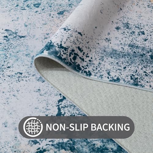 Living Room Rug 7x10 Aqua Blue Area Rugs Machine Washable Abstract Boho Large Rug Non-Slip Non-Shedding Faux Wool Indoor Vintage Carpet for Bedroom, Classroom, Dining Room, Kids Playroom - Image 6
