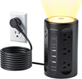 AnnTane Power Strip Tower with Night Light, Power Strip Surge Protector with USB Ports, Extension Cord 10 FT with Multiple Outlets (12AC+3A+2C) for Home Office Desk DormRoom (Black)