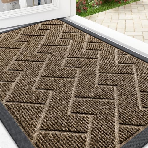 OLANLY Front Door Mat Outside 29.5x17, All-Season Absorbent Rubber Doormat by OLANLY