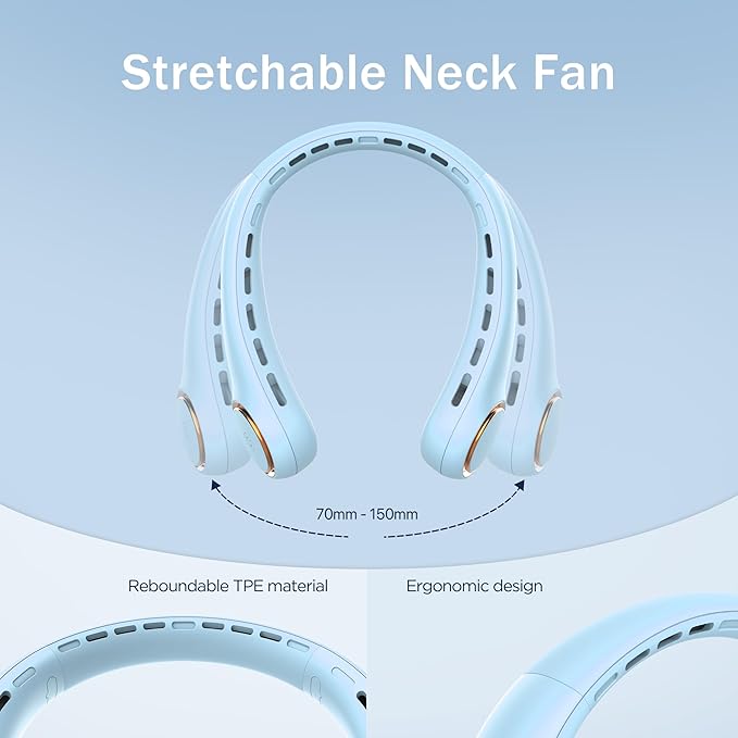 GULAKI Portable Neck Fan, Personal Fan with 4000mAh Battery, Rechargeable Neck Fan with 3 Speeds and 64 Cool Lights, Birthday Gifts for Men Women Mom Dad, Hands Free Cooling fan for Summer(Blue)