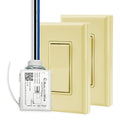 RunLessWire 3-Way Battery-Free DIY Wireless Light Switch Kit 150ft RF Range Self-Powered by Kinetic Energy for Hallways & Stairways: 2 Remote Switches Control 1 5A On/Off Receiver – Ivory
