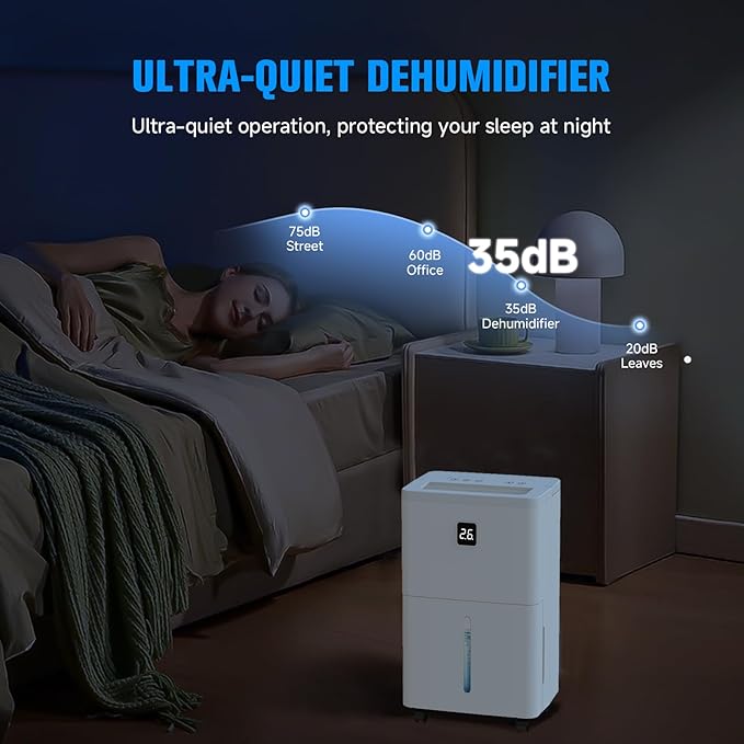 25 Pint Dehumidifier for Basement, Up to 3000 Sq.Ft, Quiet Dehumidifier with Drain Hose, Humidity Control, 24H Timer, Ideal for Bedroom, Bathroom, Room