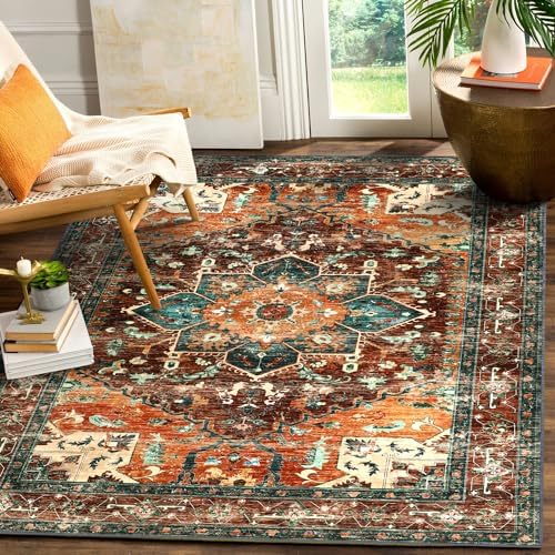Yamaziot 6x9 Large Area Rug, Non-Slip Washable Boho Living Room Rug - Image 3