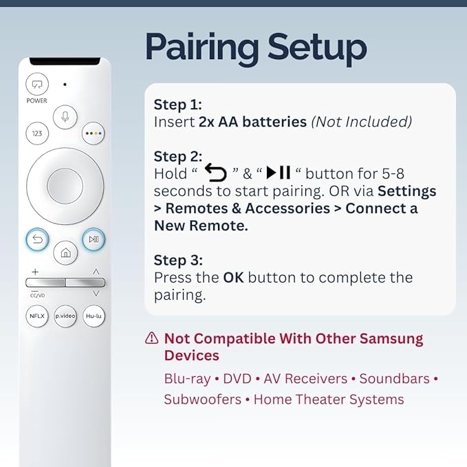 BN59-01312Q Samsung TV Remote Control Replacement for Smart TV - Easy Setup, Universal Remote, Streaming Shortcuts - Works with Samsung QLED, Frame, UHD, 4K, & LED Smart TVs